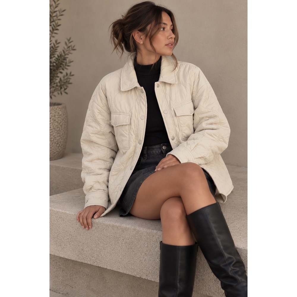 Aritzia Wilfred Free The Ganna Insulated Shirt Jacket Cream Quilted Shacket M